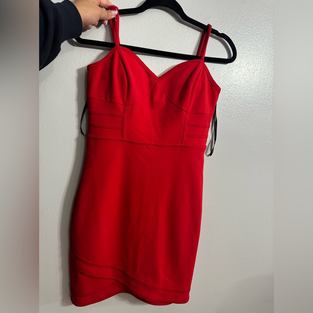 Guess Red Bodycon Mini Dress Sweetheart Neckline